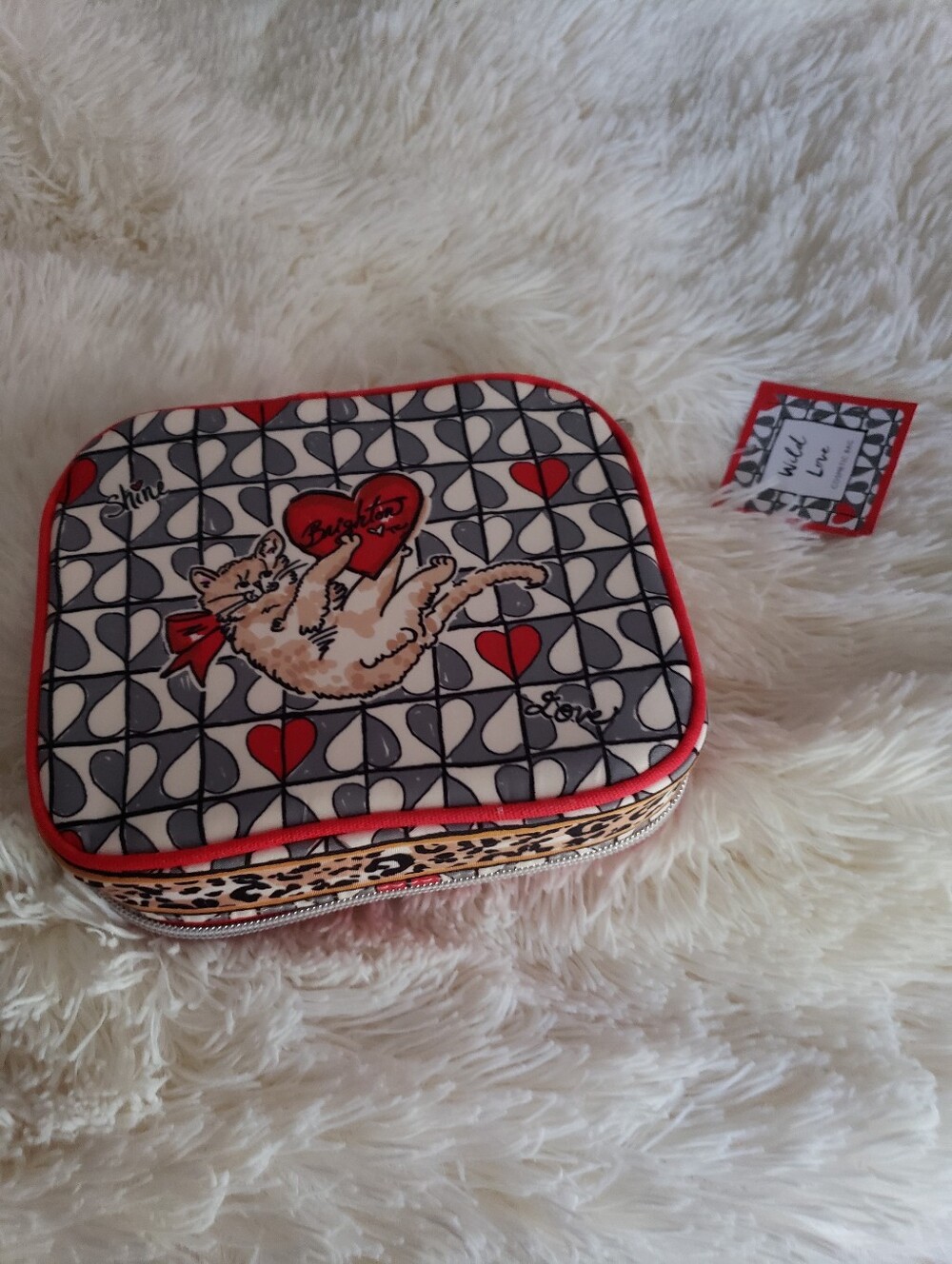 NWT Brighton Red-Accented Leopard Cat Print Cosmetic Bag